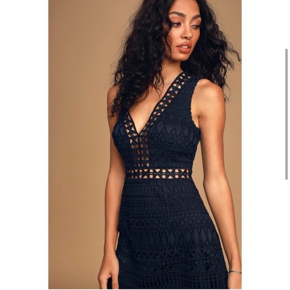 Lulu’s Take Me Dancing Navy Blue Crochet Lace Sleeveless Mini Dress - Picture 4 of 13